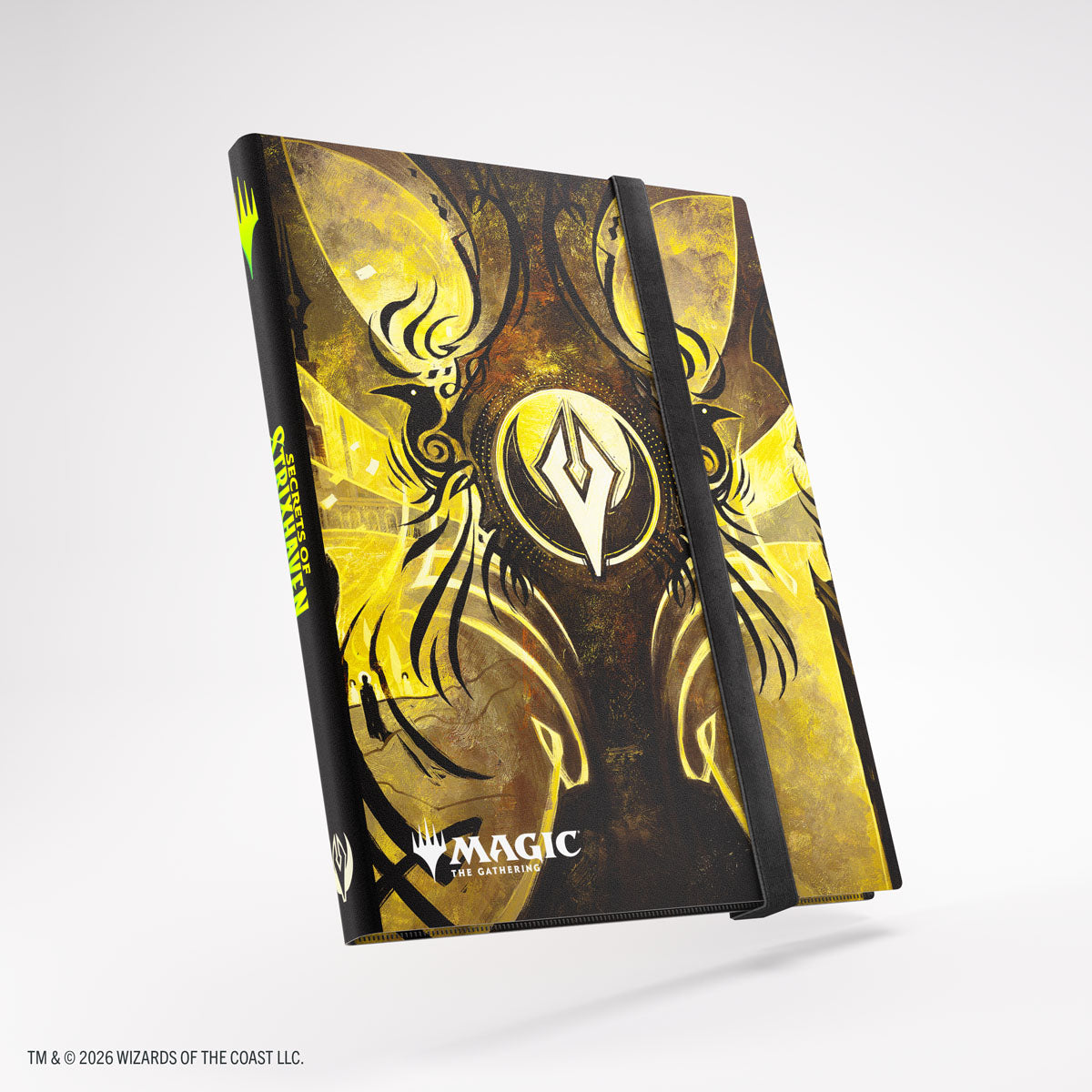 Gamegenic 18-Pocket Casual Album: Secrets of Strixhaven - Silverquill (PREORDER) - Black and yellow card album with stylized bird artwork, elastic strap, and Magic logo on front cover.