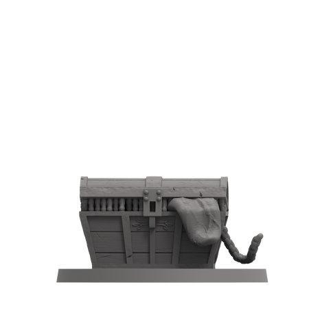 Dark Souls: Explorers Expansion - Gray miniature treasure chest with wooden texture, padlock, and draped cloth on a rectangular base.