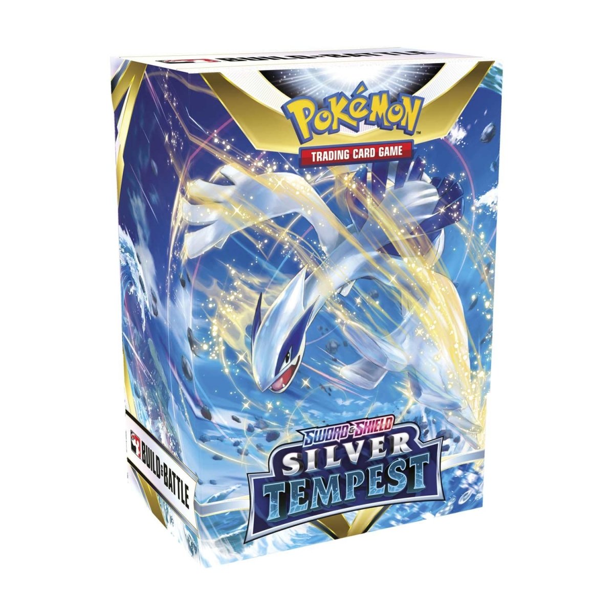 Pokémon TCG - Silver Tempest - Build & Battle - Pokémon TCG Silver Tempest Build & Battle Box featuring Lugia artwork with blue and gold lightning effects.