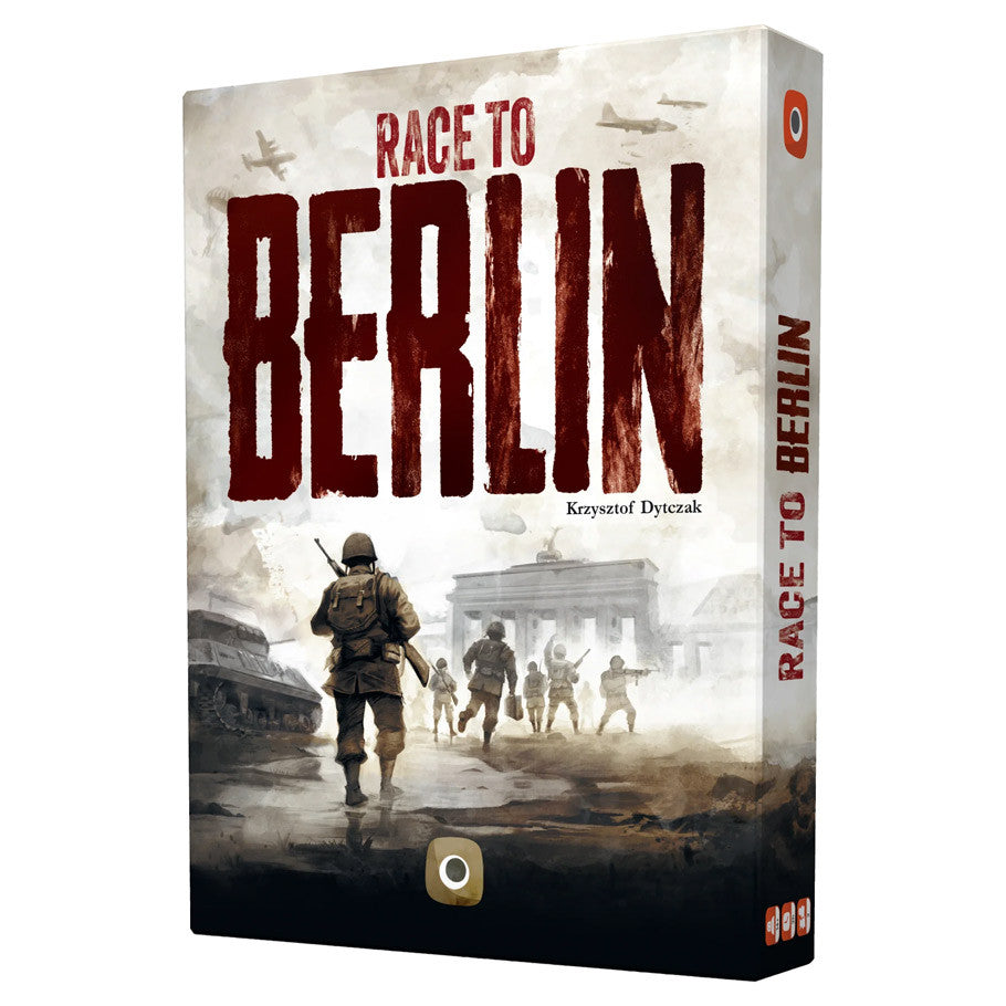 Race to Berlin - Boxed board game Race to Berlin with sepia-toned WWII soldier and tank illustration on cover.