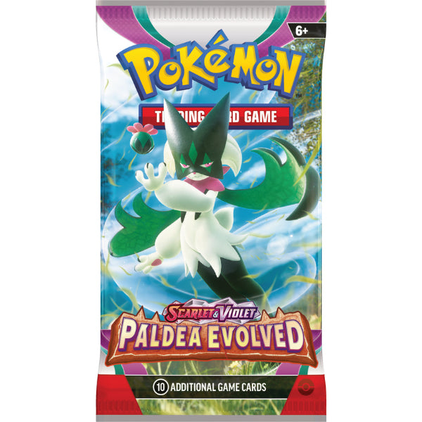Pokémon TCG - Scarlet & Violet Paldea Evolved - Booster Pack - Pokémon Scarlet & Violet Paldea Evolved booster pack featuring green and white Pokémon character with large leaf tail.