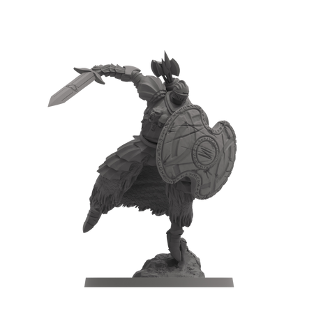 Dark Souls: Explorers Expansion - Dark Souls miniature figurine of warrior holding sword and large shield in battle pose on black base.