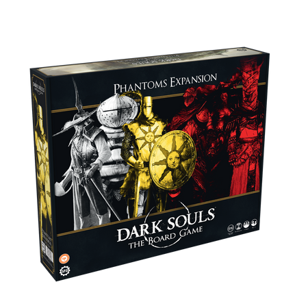 Dark Souls: Phantoms Expansion - Dark Souls Phantoms Expansion box featuring dark fantasy characters in gold, white, and red on black background.