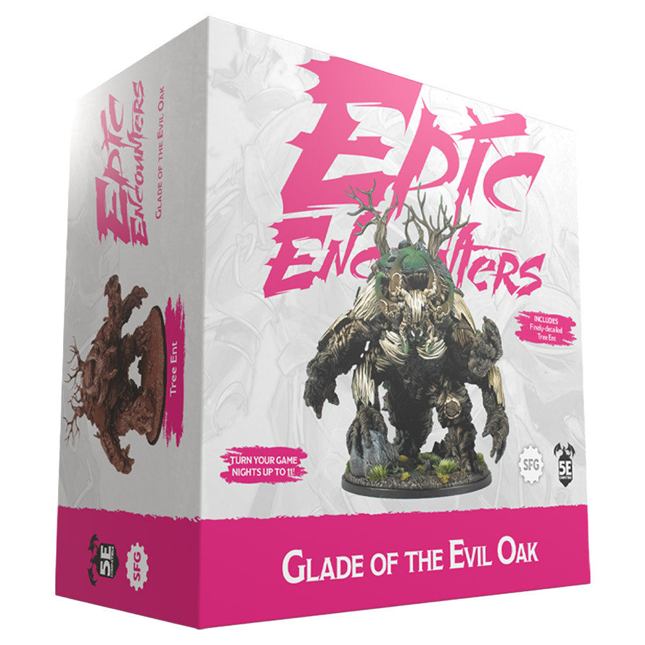 Epic Encounters: Glade Of The Evil Oak (PREORDER) - Boxed set for tabletop RPG featuring a detailed miniature of a twisted evil oak tree creature with gnarled branches and.