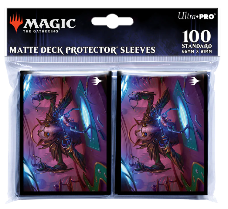 Ultra Pro Sleeves - MTG March of the Machine E - Matte deck protector sleeves with purple and blue fantasy artwork featuring a winged armored warrior, 100 count pack.