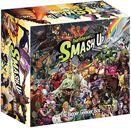 Smash Up: The Bigger Geekier Box - The Bigger Geekier Box card game with colorful fantasy and sci-fi character artwork on box cover.