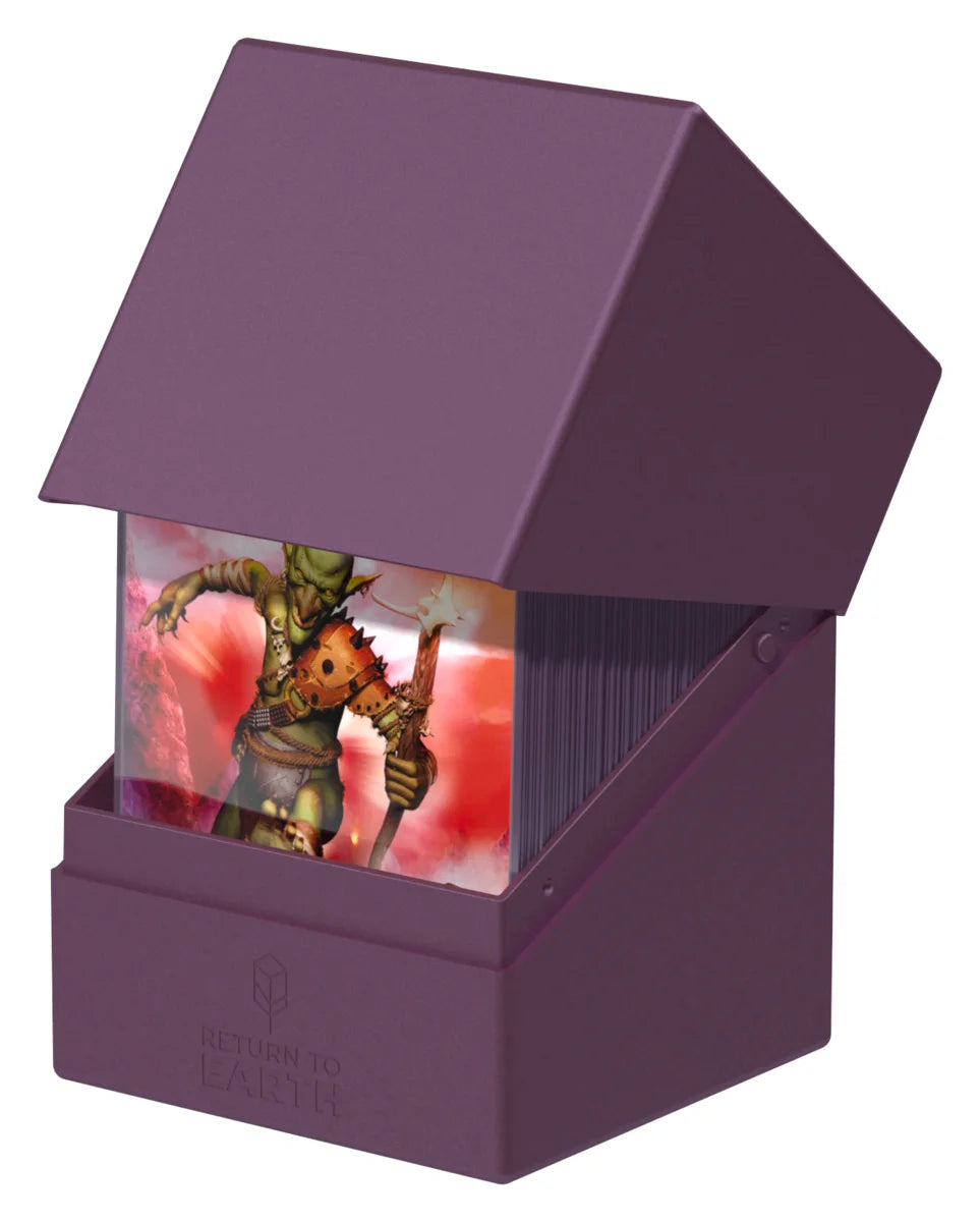 Ultimate Guard Boulder 100+ Return to Earth - Purple - Purple Ultimate Guard Boulder 100+ card deck box with fantasy warrior artwork on front panel.