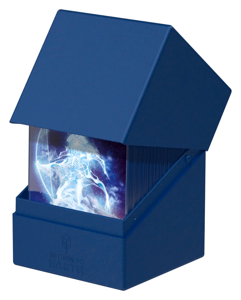 Ultimate Guard Boulder 100+ Return to Earth - Blue - Blue Ultimate Guard Boulder 100+ card deck box with cosmic Return to Earth artwork, partially open lid.