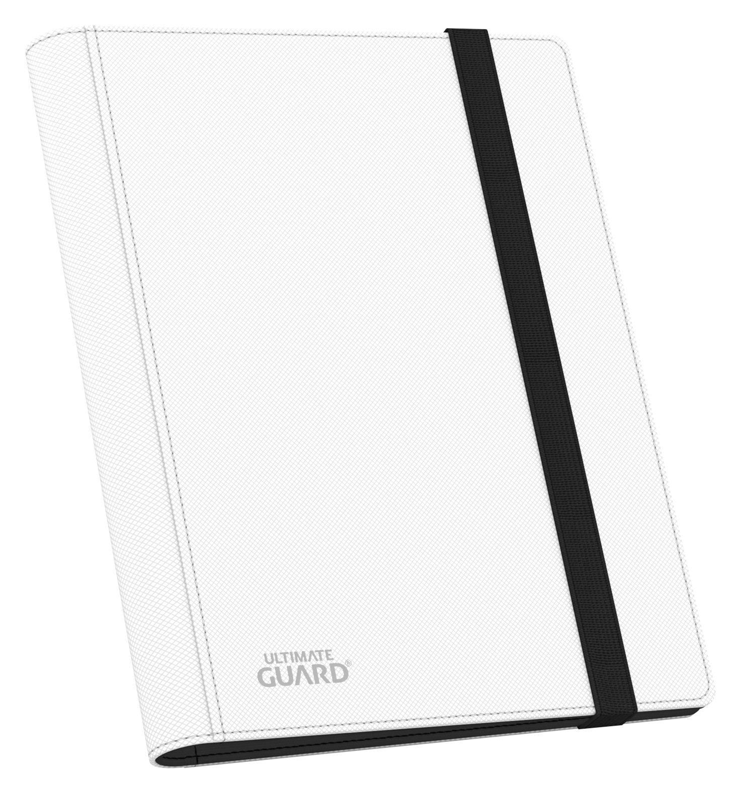 Ultimate Guard 18-Pocket Flexxfolio XenoSkin - White - White Ultimate Guard 18-pocket Flexxfolio with black elastic strap and textured cover.