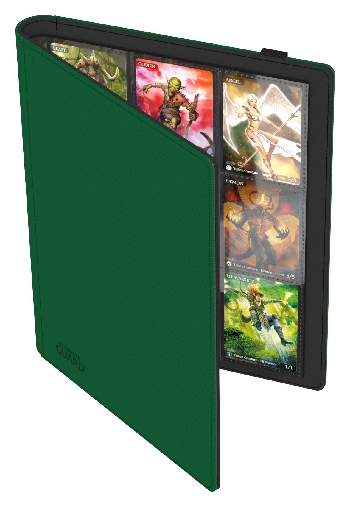 Ultimate Guard 18-Pocket Flexxfolio XenoSkin - Green - Green Ultimate Guard 18-pocket Flexxfolio XenoSkin card binder with visible fantasy card pages.