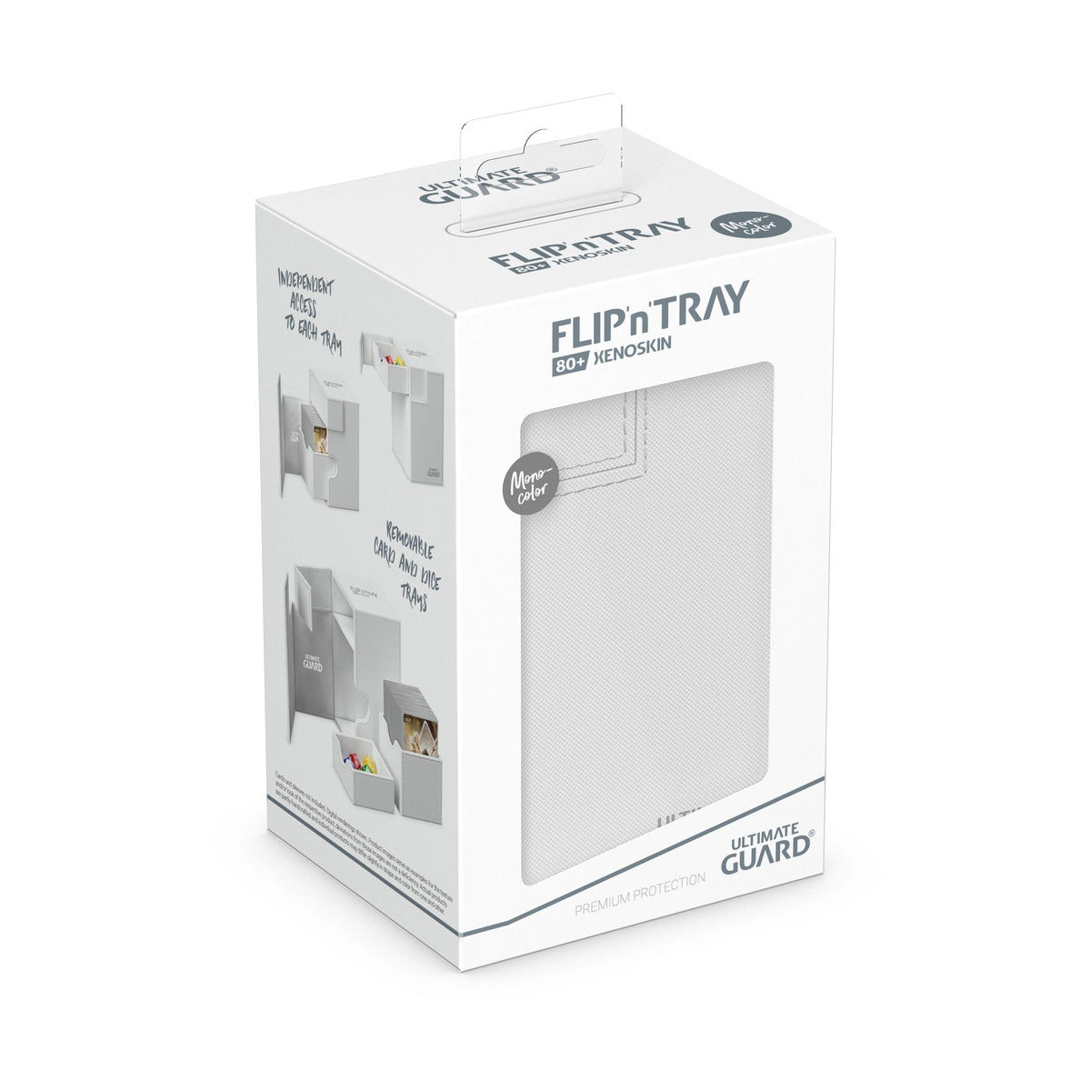 Ultimate Guard Flip 'N' Tray 80 - White - White rectangular deck box with smooth matte finish and rounded edges in retail packaging.