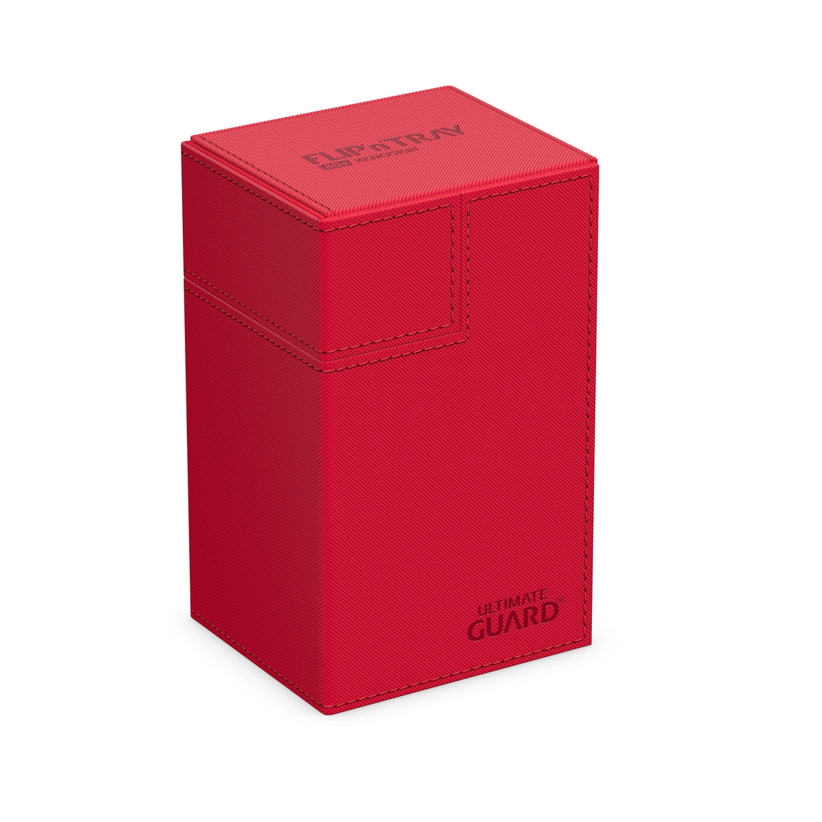 Ultimate Guard Flip 'N' Tray 80 - Red - Red rectangular deck box with flip-open lid and subtle stitching detailing.