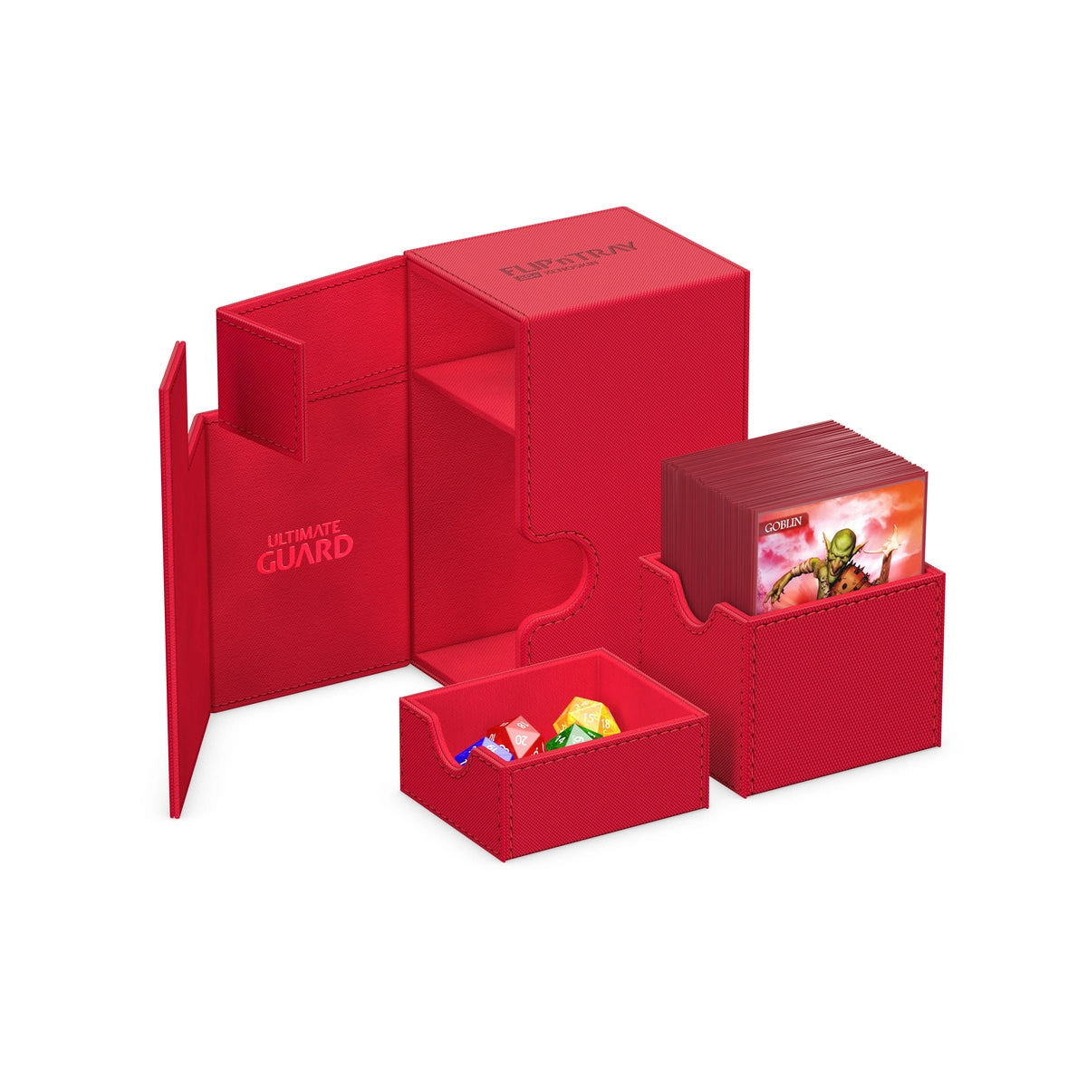 Ultimate Guard Flip 'N' Tray 80 - Red - Red rigid deck box with flip-open lid and removable tray for cards and accessories.
