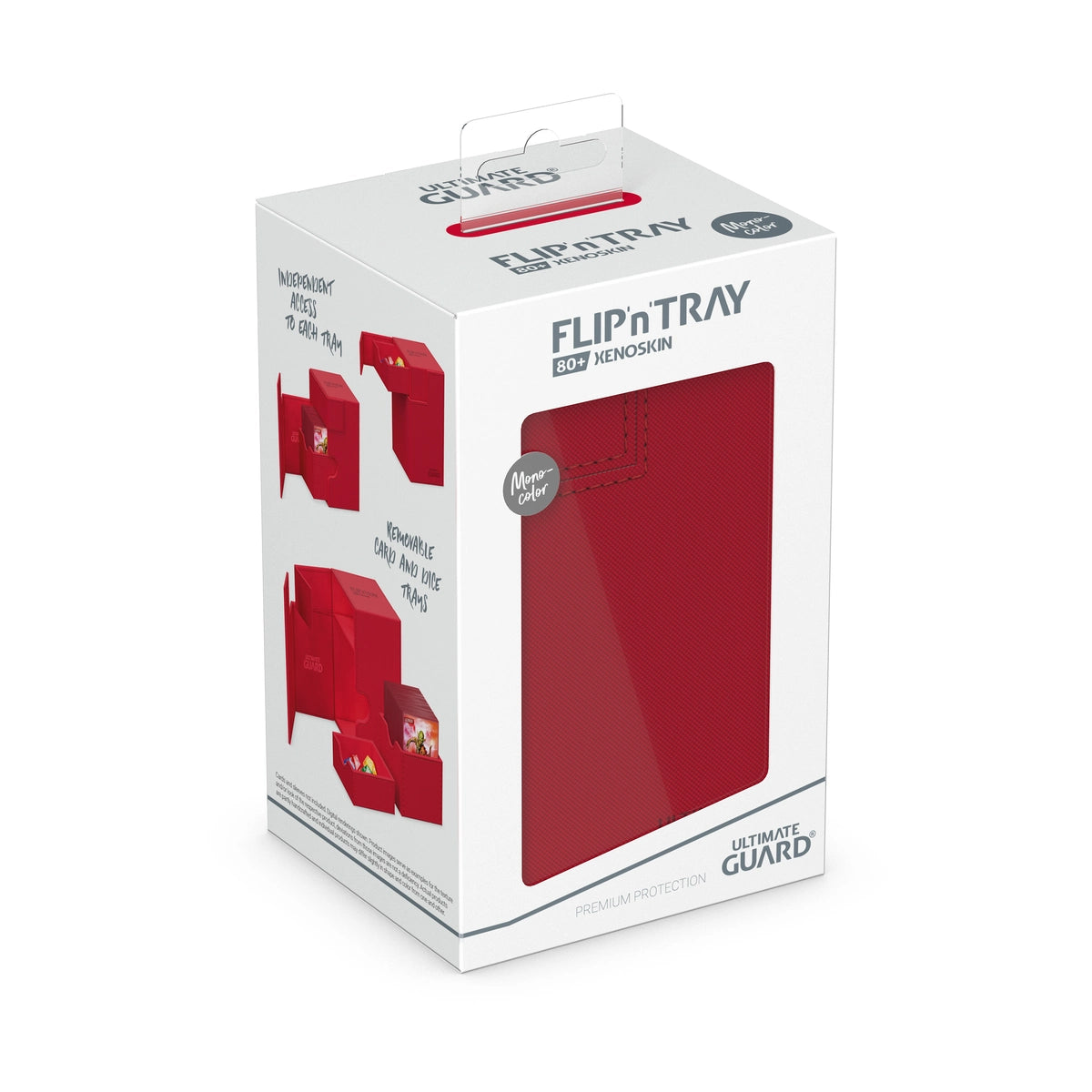 Ultimate Guard Flip 'N' Tray 80 - Red - Red flip-open deck box with smooth matte finish in white packaging box.