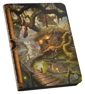 Ultimate Guard 18-Pocket Zipfolio 360 Xenoskin: Lorwyn Eclipsed - Swamp - Zipfolio binder with swamp-themed cover art featuring a mossy stone face, twisted tree branches, and glowing fireflies under