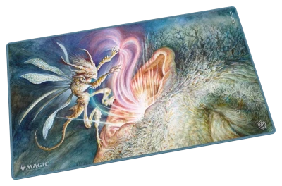Ultimate Guard Playmat: Lorwyn Eclipsed - Dream Seizer - Fantasy-themed playmat with a fairy casting magic over a sleeping giant’s face, blending soft blue, pink, and earthy tones.