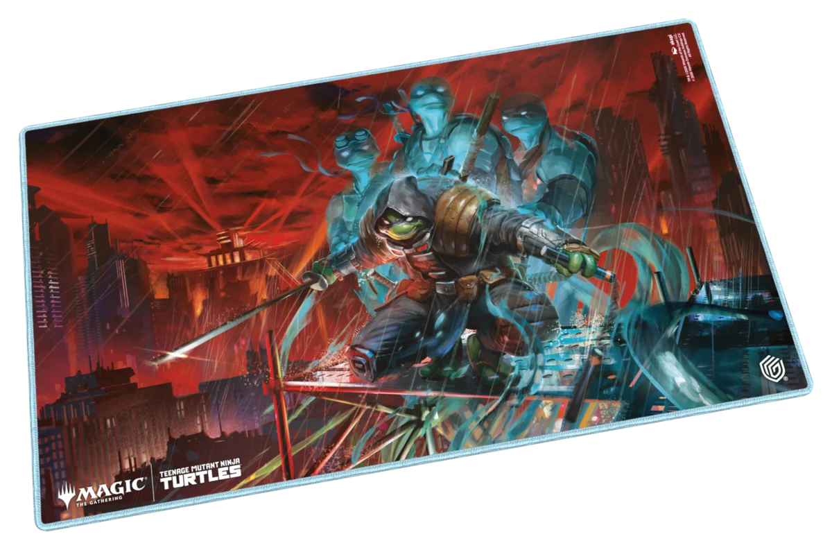 Ultimate Guard Playmat: Teenage Mutant Ninja Turtles - Last Ronin - Rectangular gaming playmat featuring a dynamic Teenage Mutant Ninja Turtles Last Ronin design with dark red cityscape.