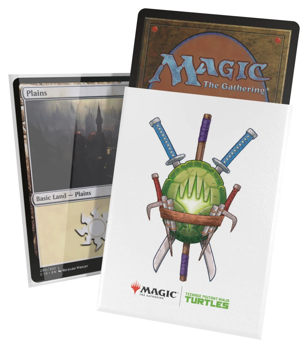 Ultimate Guard Art Sleeves: Teenage Mutant Ninja Turtles - Turtle Planeswalker Symbol - Card sleeve featuring a green turtle shell with crossed katanas and swords, Teenage Mutant Ninja Turtles design.
