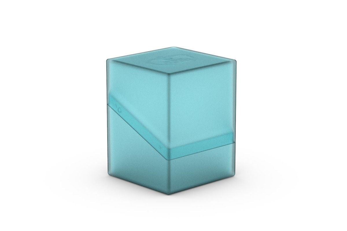 Ultimate Guard Boulder 100+ Deck Case - Malachite - Translucent teal square deck case with rounded edges and a two-part hinged design.