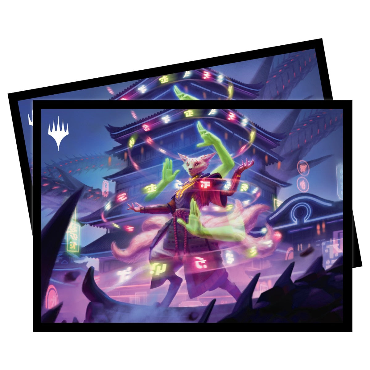 Ultra Pro Sleeves - MTG March of the Machine C - The Gathering card sleeves featuring vibrant, futuristic cityscape with glowing green, yellow, and red robotic figures under .
