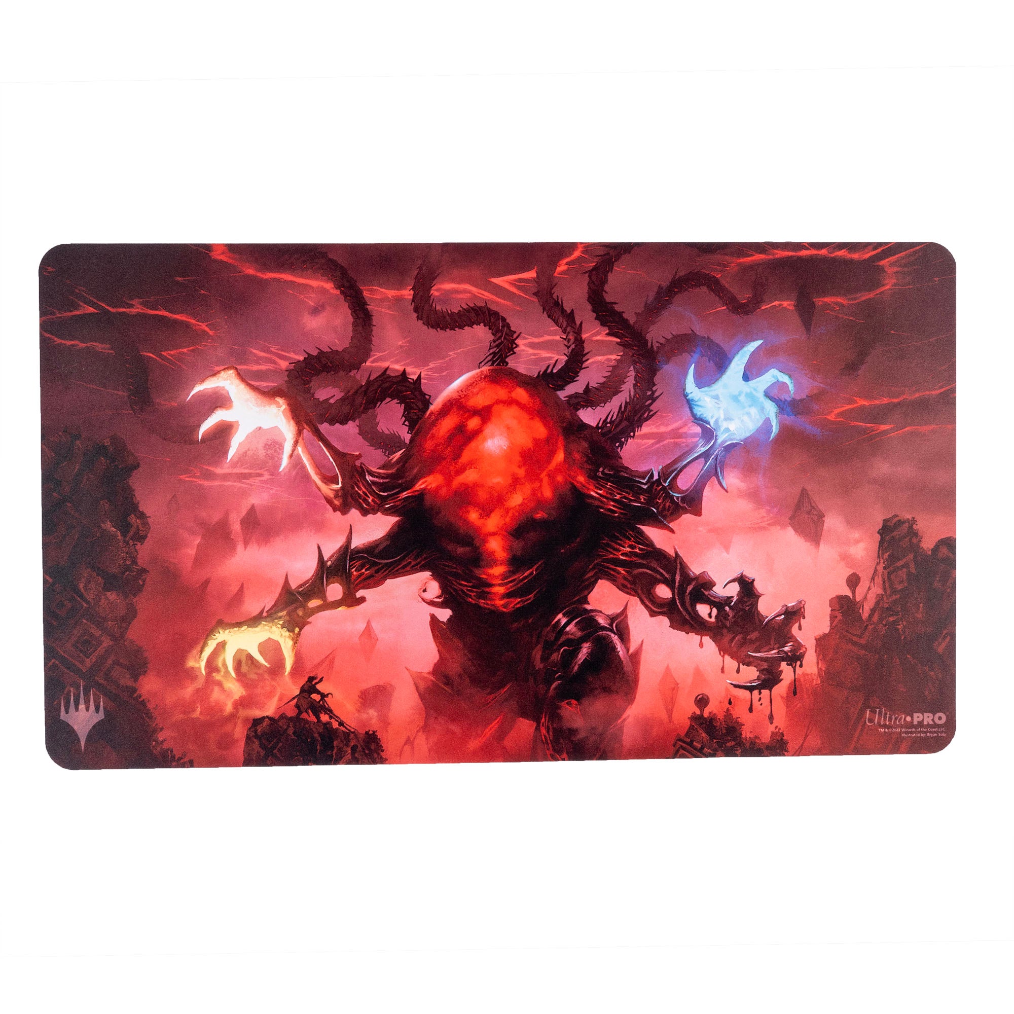 Ultra Pro Playmat - MTG March of the Machine V5 - Playmat featuring a fiery red mechanical demon with multiple glowing hands on a dark red background.