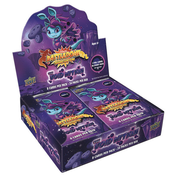 Neopets Battledome - The Void Within - Booster Display - Purple and black booster card display box featuring Neopets Battledome Void Within artwork with a blue alien creature and.