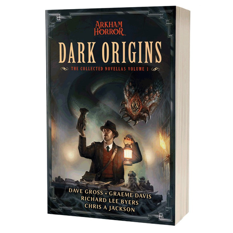 Arkham Horror: Dark Origins - Dark Origins board game box with a detective holding a lantern and an owl monster illustration.