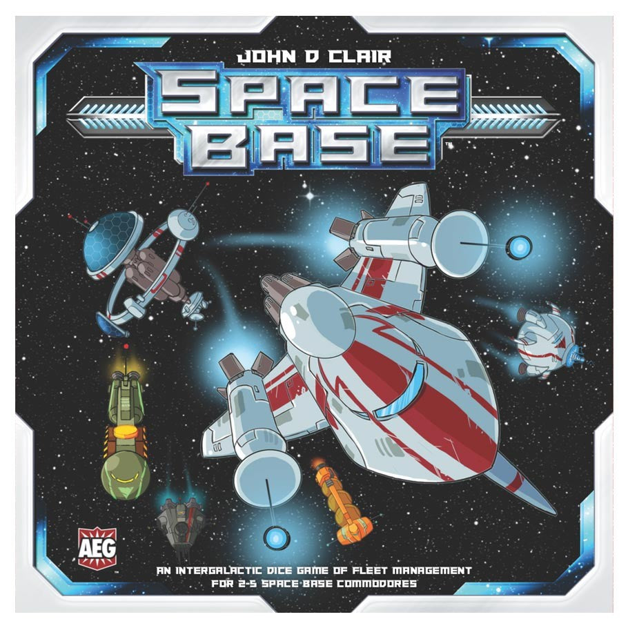 Space Base - Space Base board game box with futuristic spaceship and planets on a starry background.