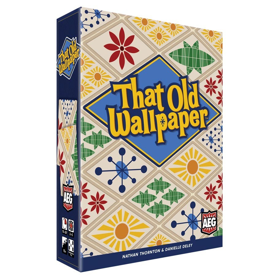 That Old Wallpaper - That Old Wallpaper card game box with colorful geometric and floral retro patterns on beige background.