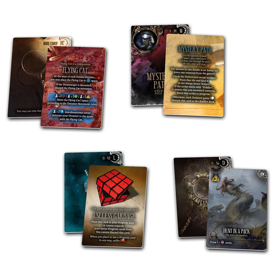 Etherfields: Stretch Goals - Stretch Goals game cards displayed in pairs with distinct fantasy-themed artwork and text instructions on each card.
