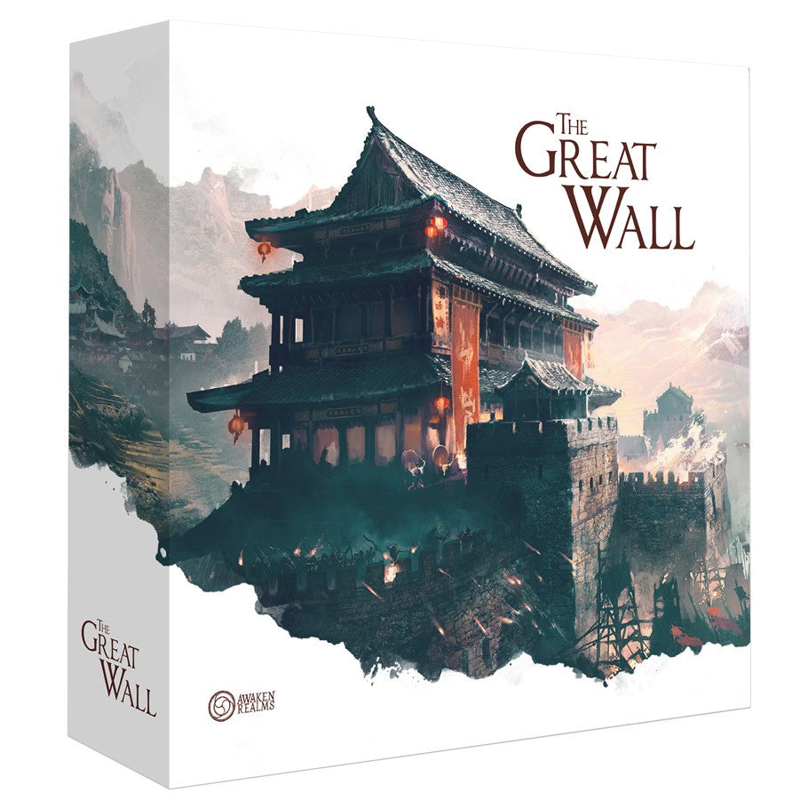 The Great Wall - Board game box with detailed illustration of a traditional Chinese fortress at dusk surrounded by mountains.