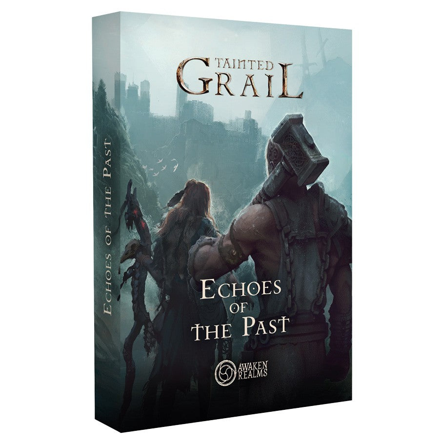 Tainted Grail: Echoes of the Past Expansion - Echoes of the Past expansion showing two fantasy characters facing a misty castle backdrop.