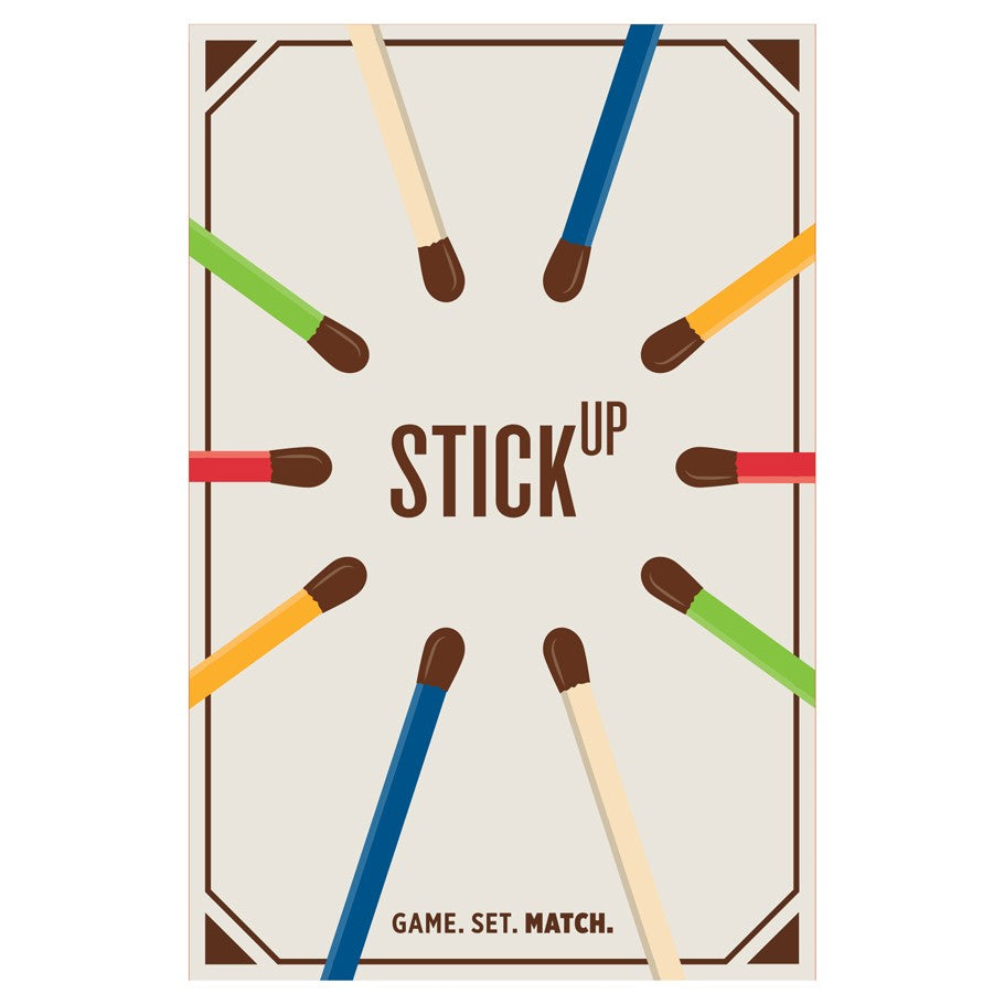 Stickup - Card game box with colorful stick illustrations radiating from the center and "Stick Up" text.