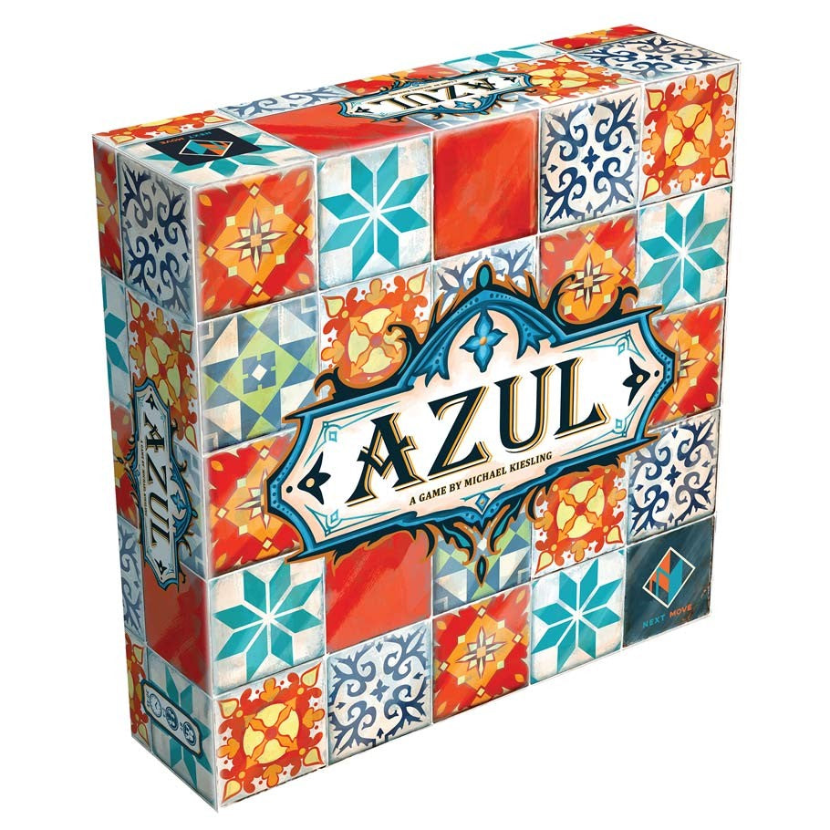Azul - Colorful tile-patterned board game box featuring the word "Azul" in ornate lettering.