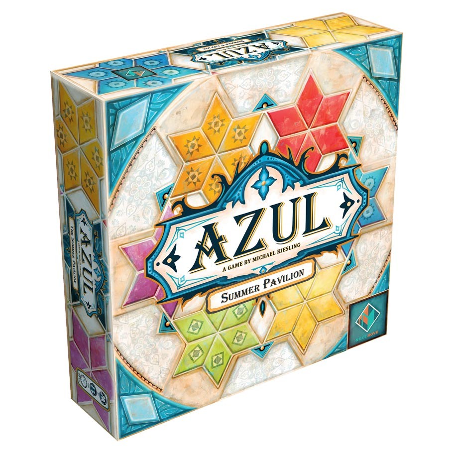 Azul: Summer Pavilion - Azul Summer Pavilion board game box with colorful geometric tile patterns and decorative borders.