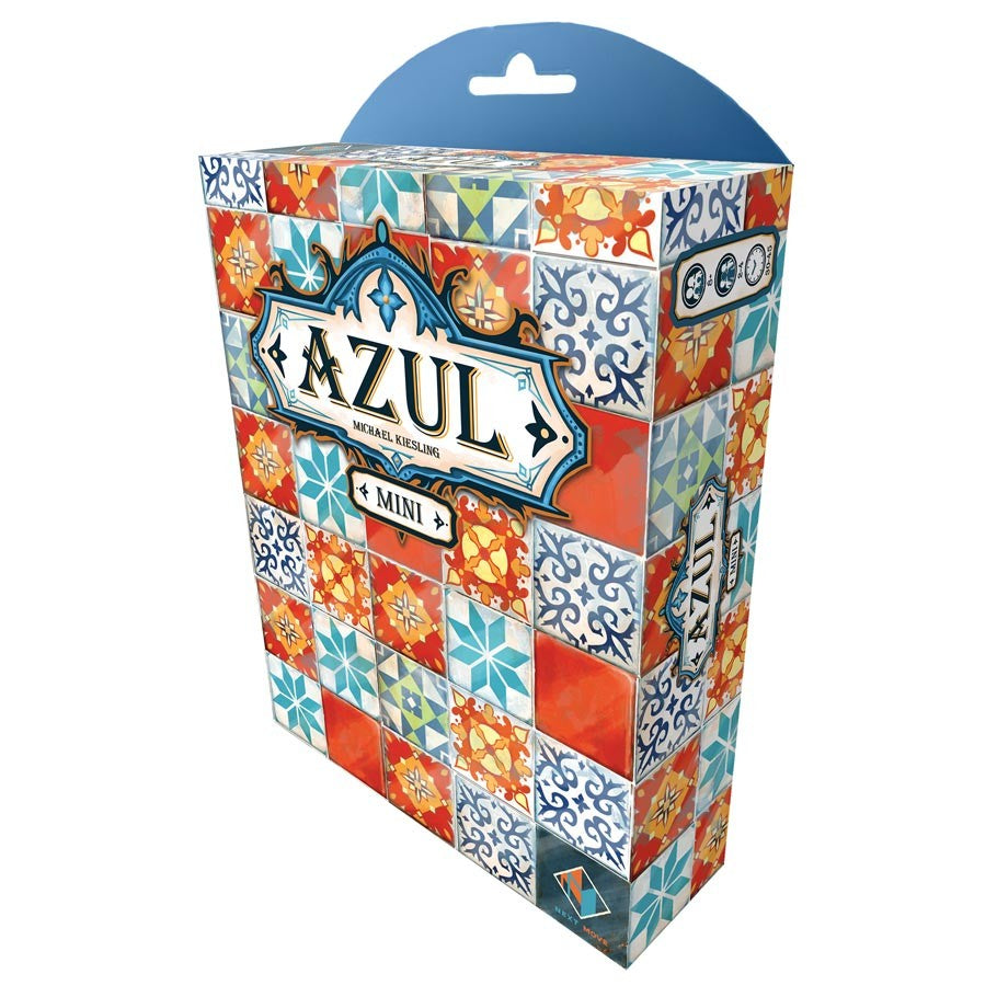 Azul: Mini - Colorful tile-patterned Azul Mini board game box with blue, orange, and white geometric designs.