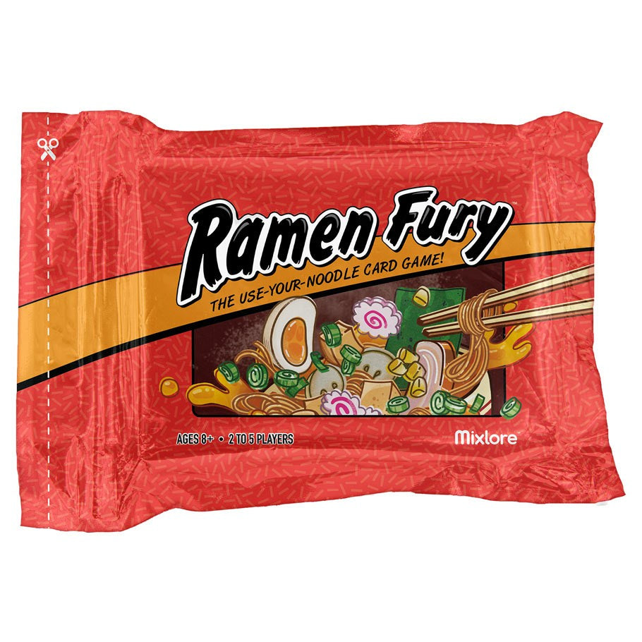 Ramen Fury - Red ramen noodle-style packaging with cartoon ramen bowl and playful "Ramen Fury" logo on front.