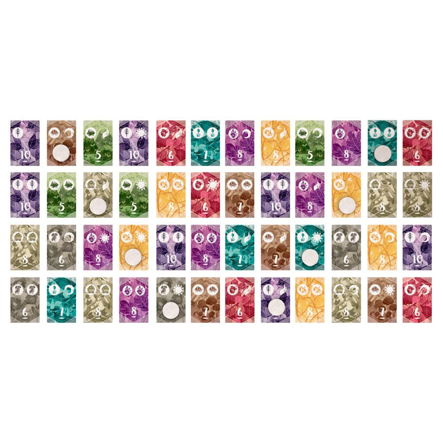 Spirits of the Forest - Colorful card deck for Spirits of the Forest game featuring various forest spirit illustrations and symbols.