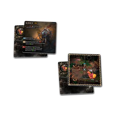 Etherfields: Sphinx Campaign - Two square game cards with fantasy artwork, including a character card and a detailed map, featuring dark, earthy tones and.