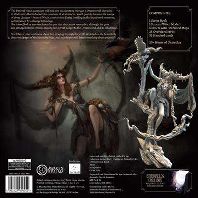 Etherfields: Funeral Witch Campaign - Etherfields Funeral Witch Campaign board game expansion box with dark fantasy artwork and detailed white resin miniature.