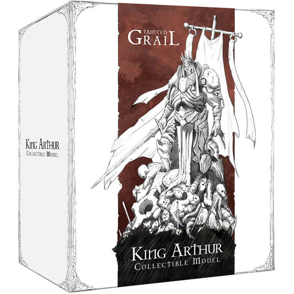 Tainted Grail: King Arthur - Tainted Grail King Arthur collectible model box with knight statue and red banner artwork.