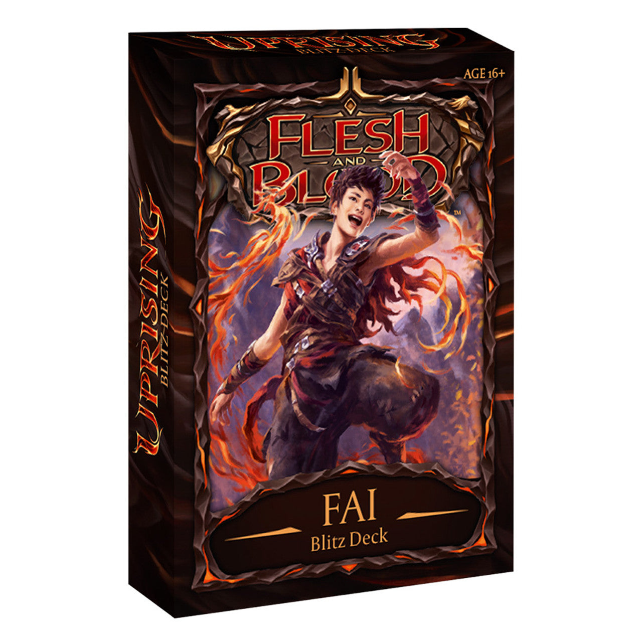 Flesh and Blood - Uprising - Blitz Deck - Fai - Flesh and Blood Uprising Blitz Deck featuring character Fai in dynamic action pose with fiery background.