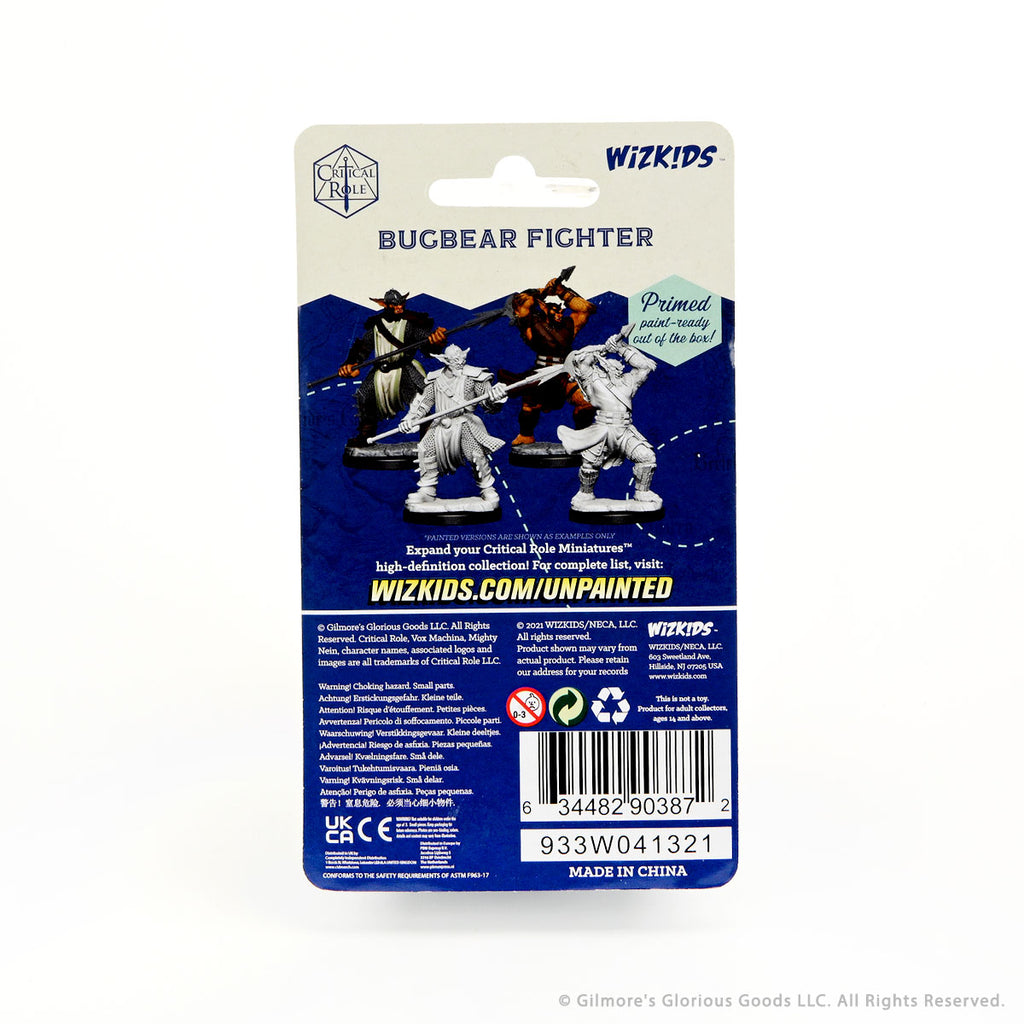 Critical Role Mini: Bugbear Fighter Male - Unpainted Bugbear Fighter male miniatures from Critical Role, showing front and back details.