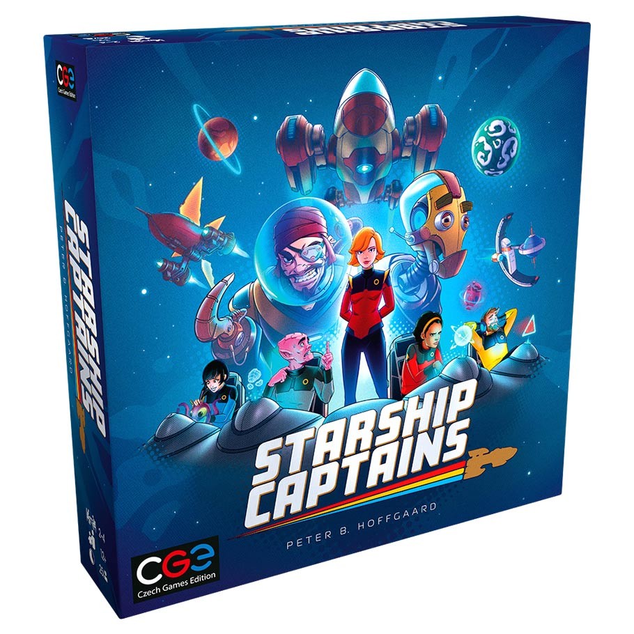Starship Captains - Starship Captains strategy board game box with colorful space-themed illustrations and characters.
