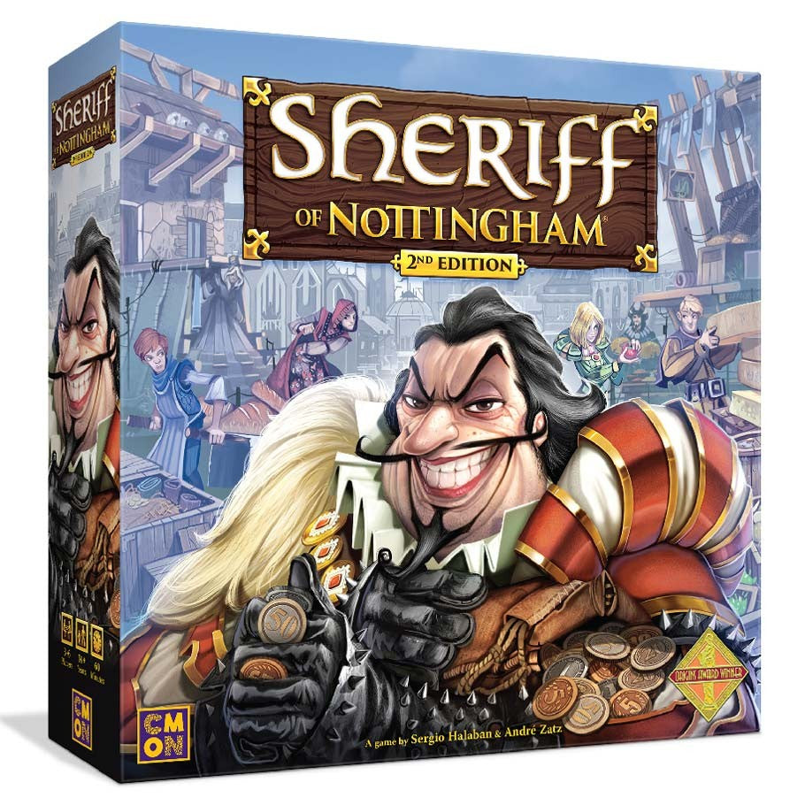Sheriff of Nottingham 2nd Edition - Sheriff of Nottingham 2nd Edition board game box with cartoon sheriff and medieval merchant illustration.
