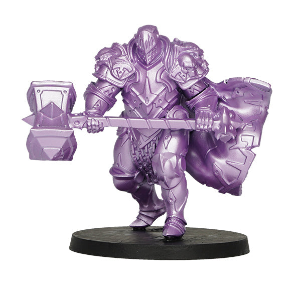 Vallejo True Metallic Metal Light: Amethyst Purple (18ml) - Purple metallic painted armored warrior miniature holding a large hammer and shield on a round black base.