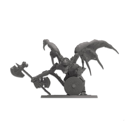 Dark Souls: The Board Game - Gray plastic miniature of a winged demon wielding a large axe and shield for a board game model.