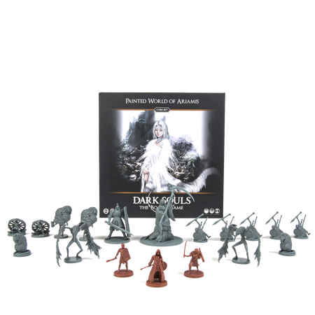 Dark Souls: Painted World of Ariamis - Dark Souls Painted World of Ariamis game box with detailed gray and brown miniatures arranged in front.