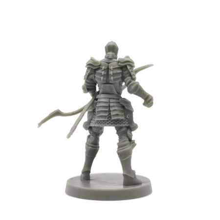 Dark Souls Mini: Alonne Knights - Gray miniature figurine of a knight in layered armor holding a sword, standing on a round base.