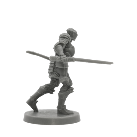 Dark Souls Mini: Alonne Knights - Gray miniature figurine of armored knight wielding a long sword with a wide stance on a round base.